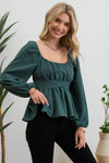 Back Tie Peplum Blouse || Hunter Green