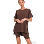 Round-Neck Top & Biker Shorts Set || Mahogany