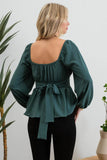 Back Tie Peplum Blouse || Hunter Green