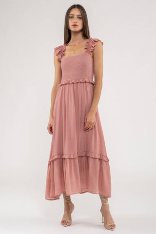 Smocked Midi Dress || Pink