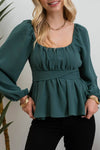 Back Tie Peplum Blouse || Hunter Green