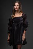 Shimmer Babydoll Dress || Black