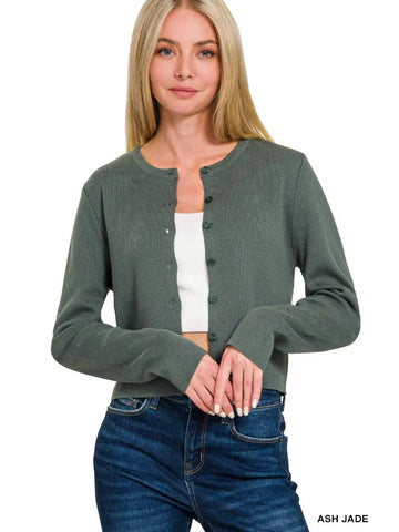 7 Button Crewneck Long Sleeve Cardigan || Ash Jade