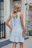 Sleeveless Lace Up Back Dress || Blue