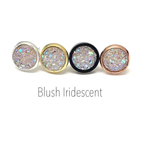 8mm Blush Druzy Earrings || Silver