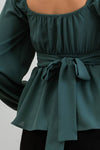 Back Tie Peplum Blouse || Hunter Green