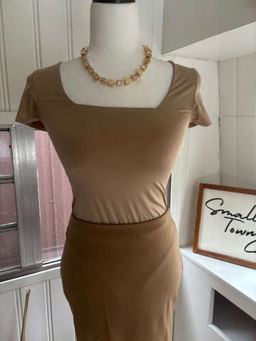 Square Neck Bodysuit || Beige