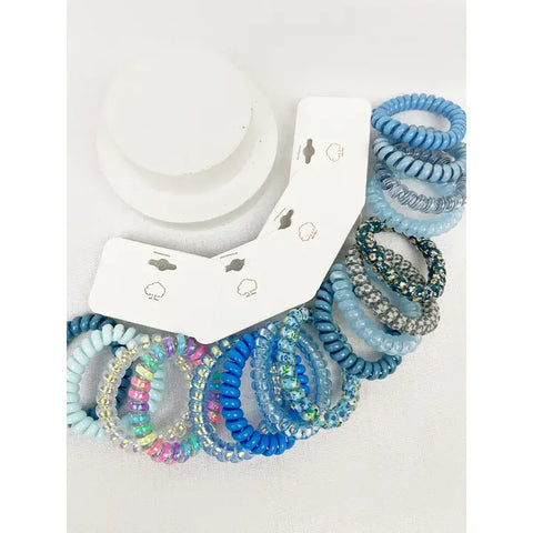 Multi Design Spiral Hair Ties || Blue Tone