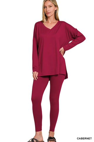 Brushed Dty Microfiber Loungewear Set || Cabernet