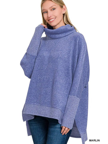 Brushed Melange Cowl Neck Poncho Sweater || Marlin