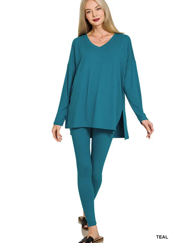 Brushed Dty Microfiber Loungewear Set || Teal