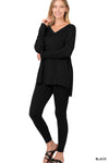 Brushed Dty Microfiber Loungewear Set || Black