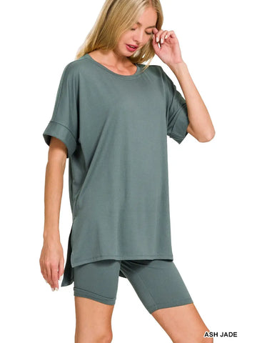 Round-Neck Top & Biker Shorts Set || Ash Jade