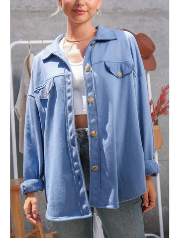 Button Down Light Weight Jacket Shacket || Blue
