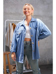 Button Down Light Weight Jacket Shacket || Blue