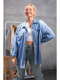 Button Down Light Weight Jacket Shacket || Blue