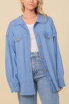 Button Down Light Weight Jacket Shacket || Blue