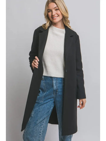 Classic Single Breasted Long Coat || Black