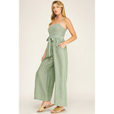 Smocked Wide Leg Jumpsuit || Coastal Stripe