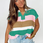 Colorblock Striped Knit Top || Green