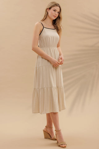 Back Tie Tiered Midi Dress || Light Khaki