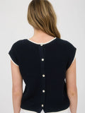 Contrast Trim Knit Sweater Top || Black