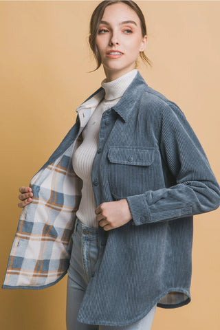 Corduroy Reversible Button Down Jacket || Blue Sky