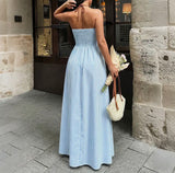 Striped Halter Maxi Dress || Blue