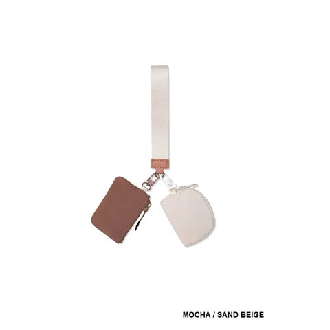 Dual Pouch Wristlet Keychain Wallet || Mocha & Sand Beige