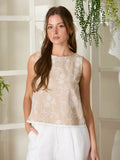 Embroidered Sleeveless Lace Trim Top || Cream