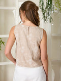 Embroidered Sleeveless Lace Trim Top || Cream