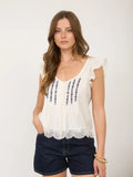 Embroidery Lace Trim Top || White