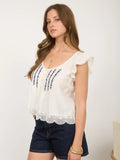 Embroidery Lace Trim Top || White