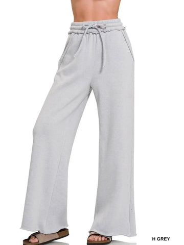 Fleece Exposed Seam Wide Leg Sweatpants || H Grey
