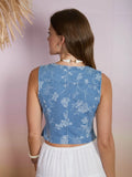 Denim Vest || Floral