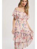 Floral Ruffle Tiered Dress || Baby Pink