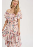 Floral Ruffle Tiered Dress || Baby Pink