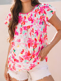 Round Neck Flutter Sleeve Blouse || Rose Floral