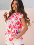Round Neck Flutter Sleeve Blouse || Rose Floral