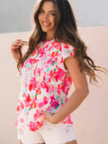 Round Neck Flutter Sleeve Blouse || Rose Floral