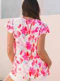 Round Neck Flutter Sleeve Blouse || Rose Floral