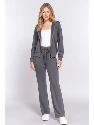 French Terry Long Sleeve Hoodie Zip Up Jacket and Pants Set || Charcoal