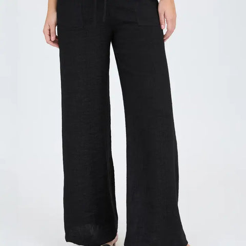 High Waist Drawstring Wide Leg Pants || Black