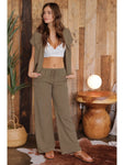 High Waist Wide Leg Drawstring Pants || Brown