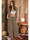 High Waist Wide Leg Drawstring Pants || Brown