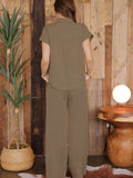 High Waist Wide Leg Drawstring Pants || Brown