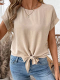 Knotted Hem Short Sleeve Blouse || Parchment