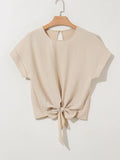 Knotted Hem Short Sleeve Blouse || Parchment