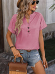 Short Sleeve Button Down Blouse || Pink