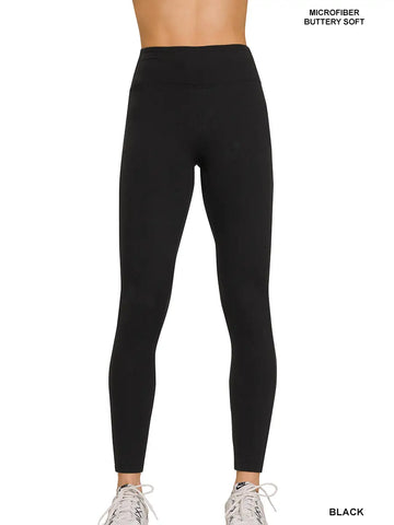 Soft Waistband Full Length Leggings || Black